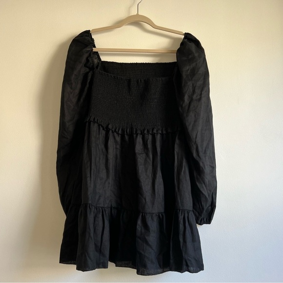 Quince 100% European Linen Smocked Mini Dress in Black - Picture 14 of 16